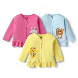 Doodle Poodle 100% Cotton Single Jersey Knit Full Sleeves Jhablas With Animal Print Pack Of 3 - Light Blue Pink & Yellow-picture-24