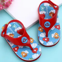 Babyoye Flip Flop With Velcro Closure & Rocket Print - Blue & Red image 1