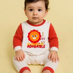 The Peppy Tend 100% Cotton Knit Full Sleeves I Am So Adorable Text Printed Romper - White & Red-picture-38