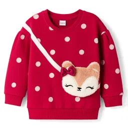 Babyhug Cotton Knit Full Sleeves Sweatshirt With Polka Dot Print & Animal Applique - Red-picture-13