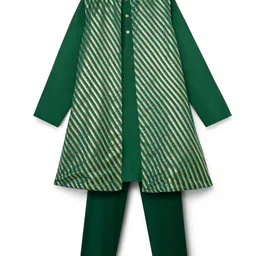Pine Kids Woven Full Sleeves Kurta Pajama & Jacket Set with Stripes - Green-picture-10