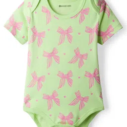kookie kids india Kookie Kids Interlock Knit Half Sleeves Onesie with Bow Print - Light Green-picture-24