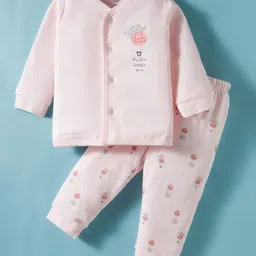 Zero Interlock Knit Full Sleeves Night Suit With Animal Print - Peach-picture-20