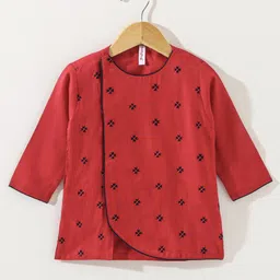 Babyhug Cotton Full Sleeves Kurta & Dhoti Set Ethnic Print - Red Blue image 2