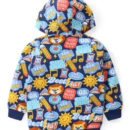 Babyhug Cotton Knit Full Sleeves Front Open Hooded Sweatjacket With Lion Print - Blue image 2