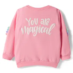 Babyhug Cotton Knit Full Sleeves Sweatshirt with Unicorn Applique - Pink image 2