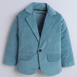 Fourfolds Velvet Woven Full Sleeves Textured Blazer With Hope Text Printed Tee & Pant Set - Sky Blue image 3