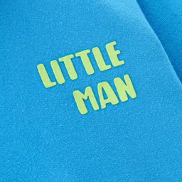 Bonfino 100% Cotton French Terry Knit Full Sleeves Front Open Drop Shoulder Hooded Sweatjacket with Text Print - Sky Blue image 3