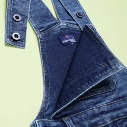 Kiddopanti Denim Woven Sleeveless Solid Dungaree - Blue image 5