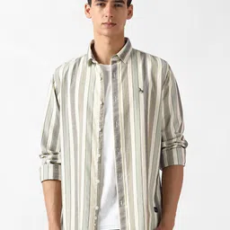 VAN HEUSEN DENIM LABS Men Slim Fit Vertical Striped Spread Collar Pure Cotton Casual Shirt-image-48