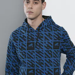The Indian Garage Co Men Blue & Black Printed Hooded Sweatshirt-image-48
