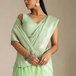 Soch Light Green Tussar Woven Design Saree With Stitched Blouse image 4