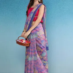 Silk Land Purple Printed Saree With Unstitched Blouse image 4