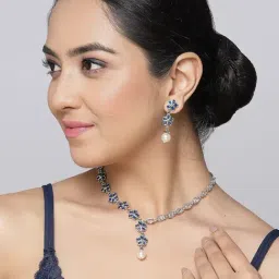 Zeneme Rhodium Plated AD Jewellery Set image 3