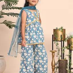 Cutiekins Girls Floral Printed V-Neck Gotta Patti A-Line Kurta With Palazzo & Dupatta image 3