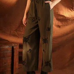 Kazo Olive Relaxed Fit Embellished Pants image 4