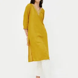 Melange by Lifestyle Mustard Printed Kurta image 4