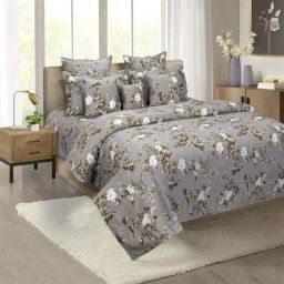 Swayam Zinnia Floral Grey 210 TC Cotton King Bedsheet with 2 Pillow Covers-picture-11