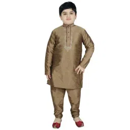 SG Yuvraj Kids Khaki Embroidered Kurta with Pyjama-image-98