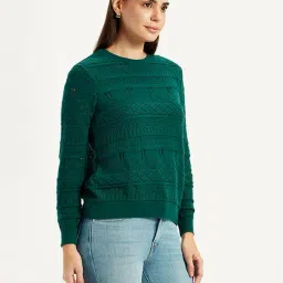 Levi's Women's Self-Design Dark-Green Crew Neck Sweater image 2