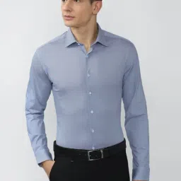 Van Heusen Blue Slim Fit Self Pattern Shirt-image-96