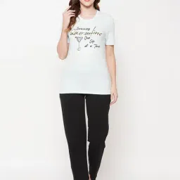 Clovia White & Black Graphic Print T-Shirt with Pyjamas-picture-18