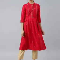 W Red Embroidered Straight Kurta-picture-31