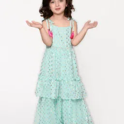 Saka Designs Kids Blue Foil Print 1 Kurta + 1 Sharara-image-9