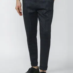 Peter England Navy Regular Fit Checks Trousers-picture-26