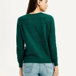 Levi's Women's Self-Design Dark-Green Crew Neck Sweater image 5