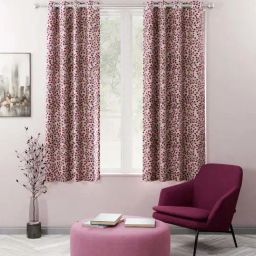 Bianca SANTORO Beige & Pink Faux Silk 5 Ft. Window Curtain - Set of 2-picture-27
