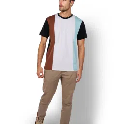 celio Celio* Brown Cotton Regular Fit Colour Block T-Shirts image 4