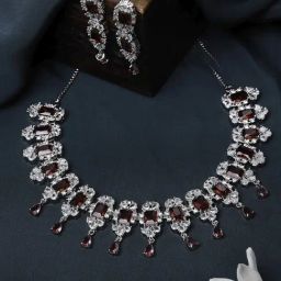 Zeneme Rose Gold Plated AD Jewellery Set-picture-5