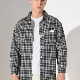 SHOWOFFFF Black Cotton Checked Relaxed Fit Shirt-image-67