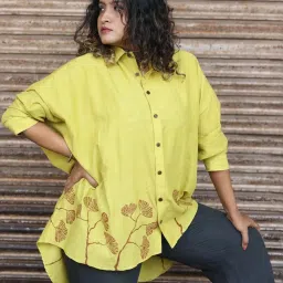 quirkybae Quirky Bae Lime Green Cotton Printed Shirt image 4