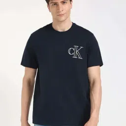 Calvin Klein Jeans Blue Cotton Regular Fit Logo Printed T-Shirt-picture-19