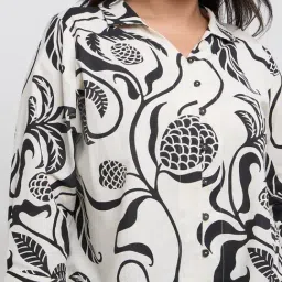 Gia by Westside Off-White Botanical Printed Cotton Blend High-Low Shirt image 5