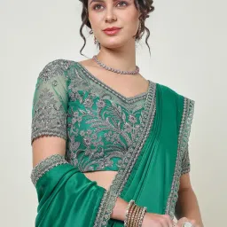 Soch Green Embroidered Saree With Unstitched Blouse image 4