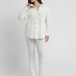 Forever 21 White Self Design Shirt image 4