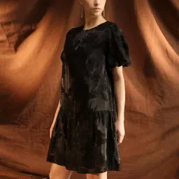 Kazo Black Polyester Embroidered A-Line Dress image 4