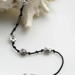 Panash Oxidized Silver Plated Floral Handcrafted Thread Anklet-picture-22