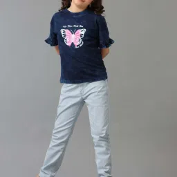 Under Fourteen Only Kids Navy Cotton Printed T-Shirt image 4