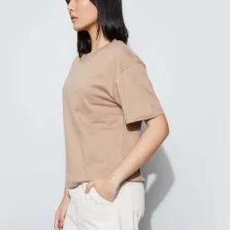 Fame Forever By Lifestyle Beige Cotton Regular Fit T-Shirt image 3