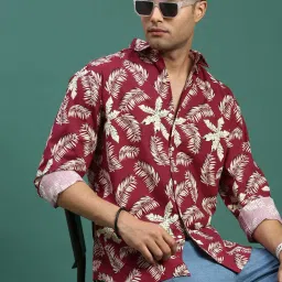 showoffff Showoff Maroon Cotton Slim Fit Floral Shirts image 4