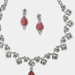 Zeneme Silver Plated Cubic Zirconia Studded Teardrop Shaped Jewellery Set image 5