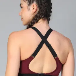 ATHLISIS Maroon Polyester Solid Sports Bra image 2