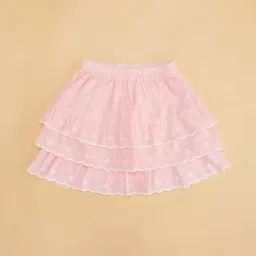 Pantaloons Junior Kids Pink Cotton Embroidered Skirt image 3