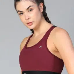 ATHLISIS Maroon Polyester Solid Sports Bra image 4