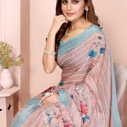 V3 FASHION STUDIO Floral Zari Linen Blend Saree image 5