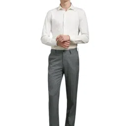 Louis Philippe Grey Slim fit Solid Trousers image 5